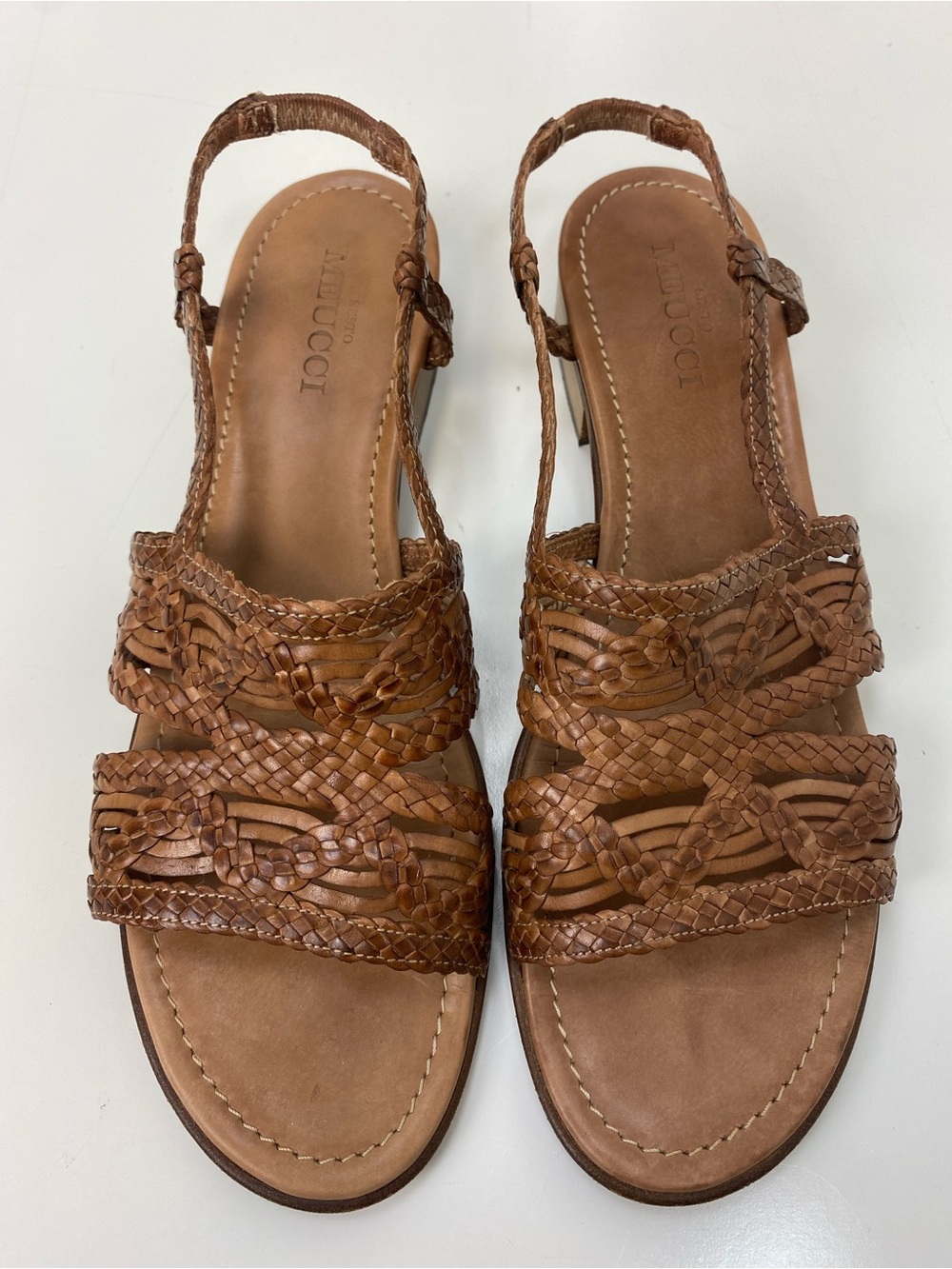 Sesto Meucci Brown Woven Leather Slingback Sandals